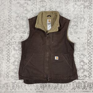 VTG Carhartt Vest Womens Brown Sherpa Lined Full Zip WV001 Size Large Comfy!